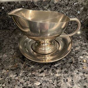 Elegant Pewter Gravy Boat with Saucer